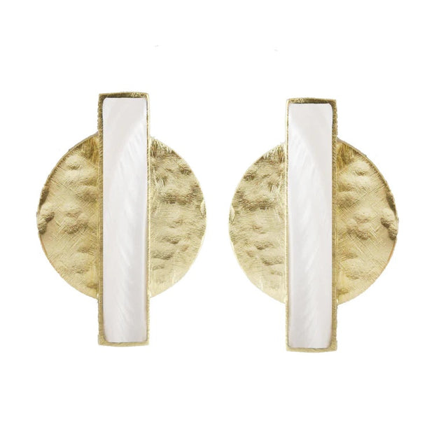 Marcia Moran Melloy Studs in Yellow Gold & Mother of Pearl