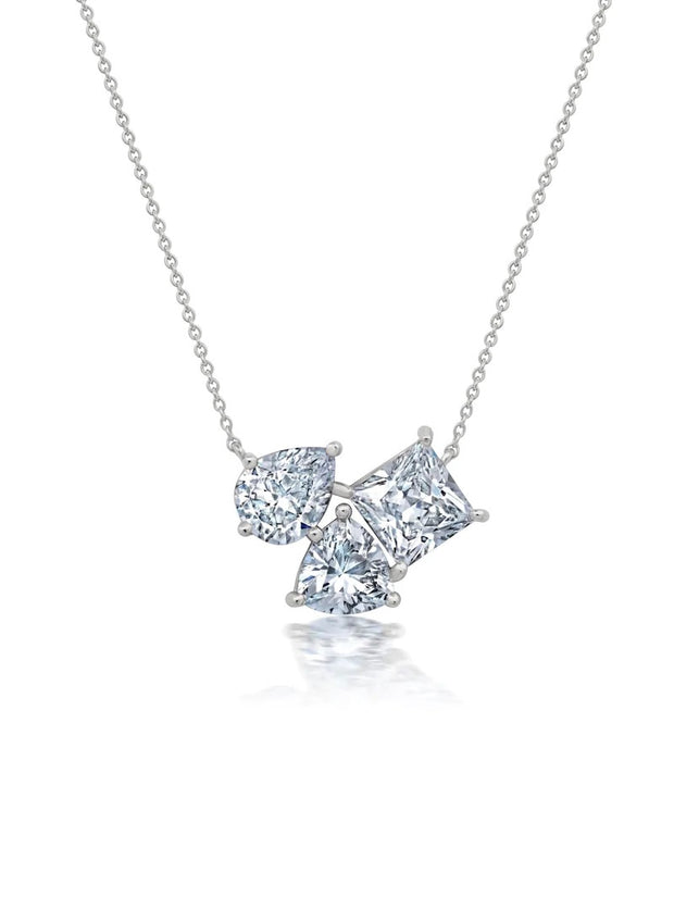 CRISLU Multi-Cut Triple CZ Stone Necklace in White Gold