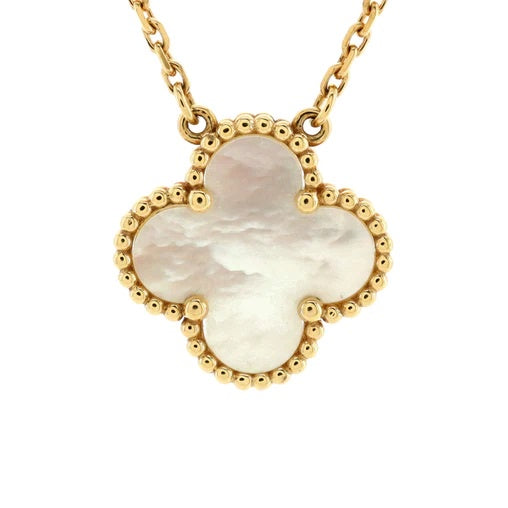 Large Mother of Pearl Clover Pendant in Yellow Gold