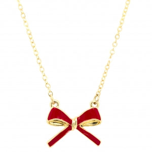 Petite Bow Necklace In Red Enamel