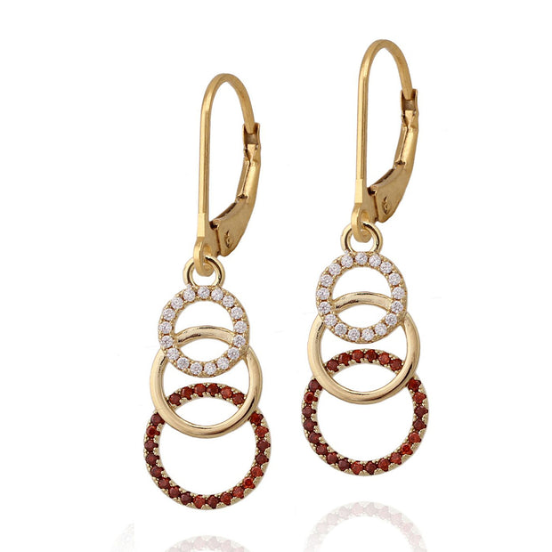 Triple Circle Red CZ Leverback Earring