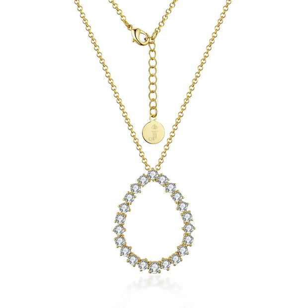 Edged Open Teardrop CZ Pendant in Yellow Gold