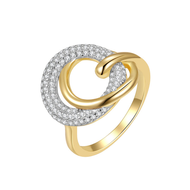 Pave & Polished Open Circles Ring in Yellow Gold