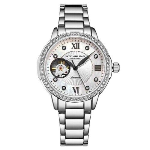 STUHRLING Automatic Mother of Pearl Crystal Stainless Watch
