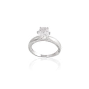 Oval CZ Thick Band Engagement Ring in White Gold