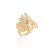 Polished Rod CZ Statement Ring in Yellow Gold