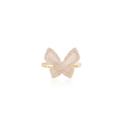 Mother of Pearl & CZ Butterfly Ring in Yellow Gold