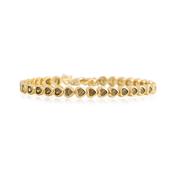 Olive CZ Bezel Hearts Bracelet in Yellow Gold