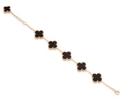 Five Onyx Medium Clover Bracelet in Yellow Gold