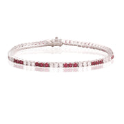 Three Intervals Ruby & CZ Tennis Bracelet in White Gold