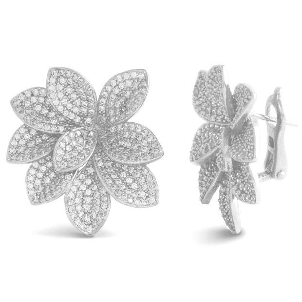 Statement Pave Floral Earrings in White Gold
