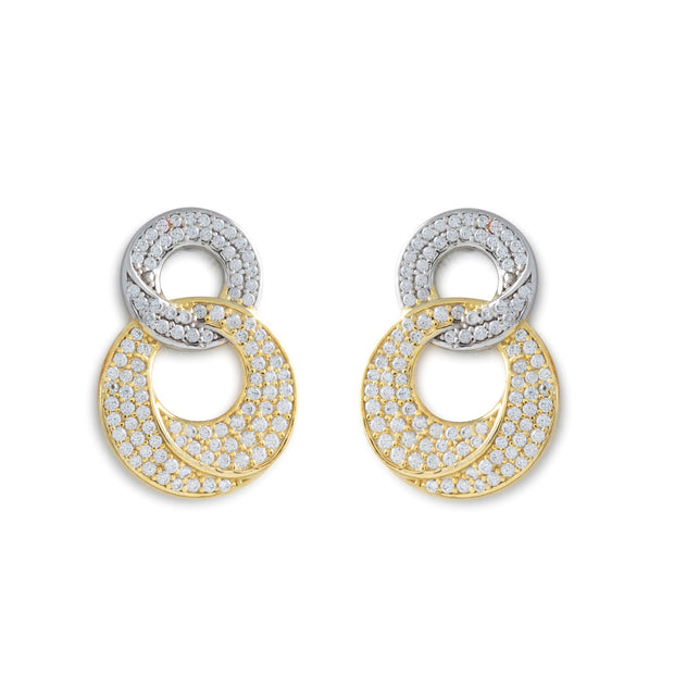 Two-Tone Interlinked Pavé Flat Circles Earrings