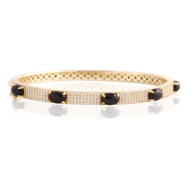 Pave & Onyx Ovals Bangle in Yellow Gold