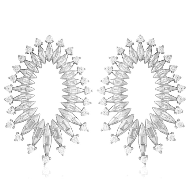 Open Oval Edgy Statement CZ Earring in White Gold