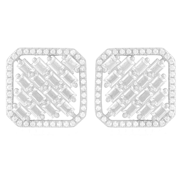 Square Baguette Linear Set Studs in White Gold