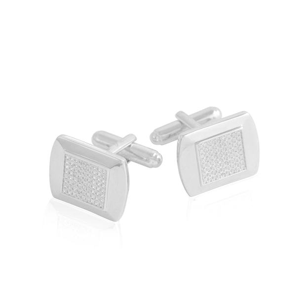 Shiny Square CZ Center Cufflink In White Gold
