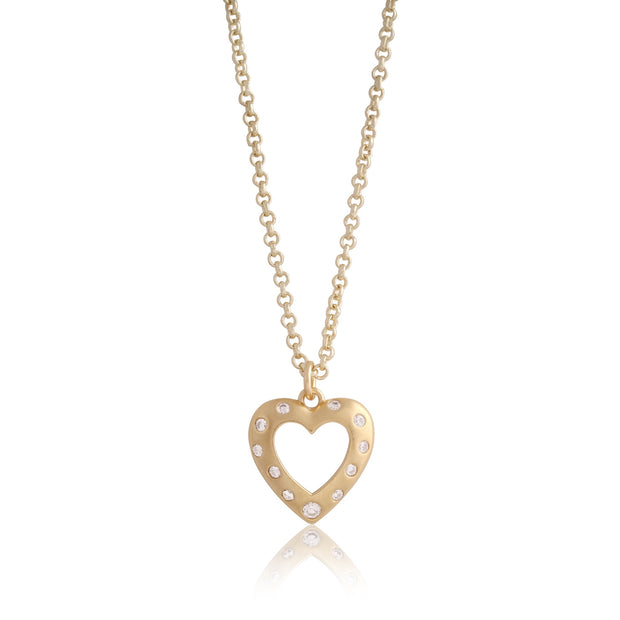 Scattered CZ Open Heart Pendant in Yellow Gold
