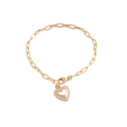 Paperclip Chain Open CZ Heart Charm Bracelet