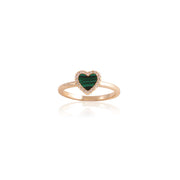 Petite Green Stripe Stone Heart CZ Ring in Yellow Gold