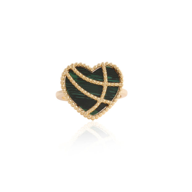 Large Green Stripe Heart with Ribbed Overlay Ring