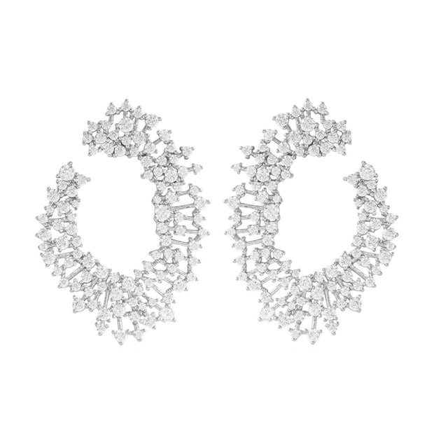 CZ Web Design Statement "J" Earrings in White Gold