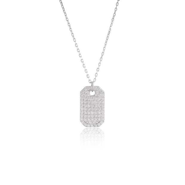CZ Pave with Border Tag Pendant in White Gold