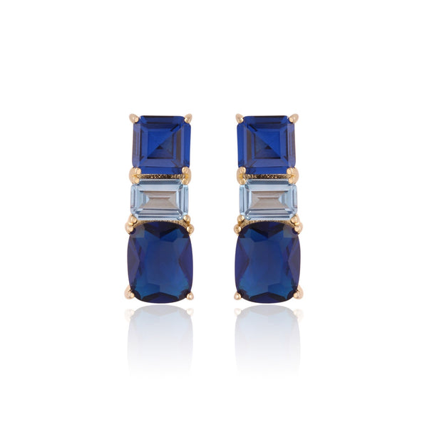 Three Multi-Shaped CZ Stone Earring in Blue