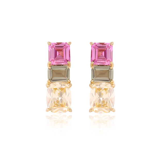 Three Multi-Shaped CZ Stone Earring in Multi-Color