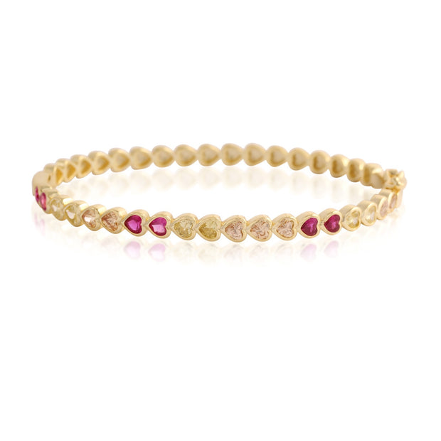 Bezel Set Pink Ombre Gold Hearts Bangles in Yellow Gold