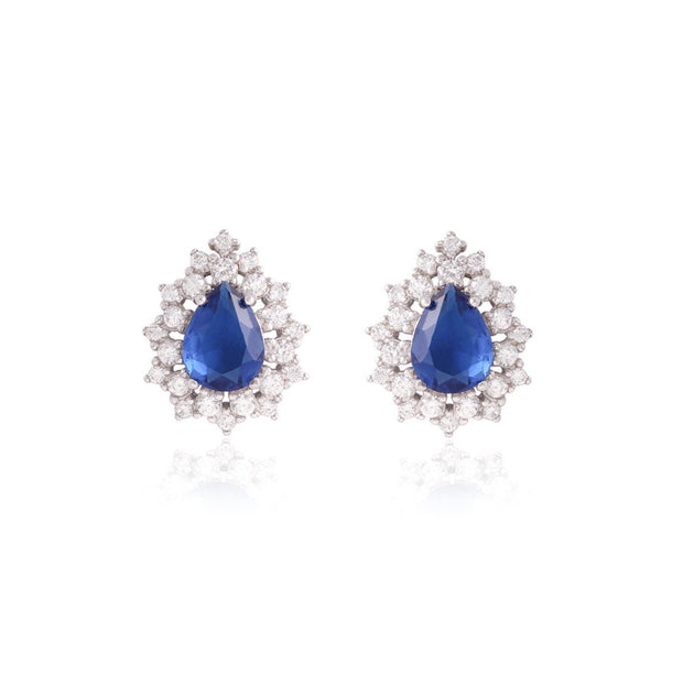 Sapphire Teardrop Edgy Halo Studs in White Gold