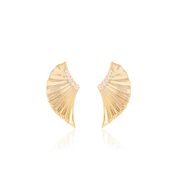 Polished Gold Fanned CZ Earring Studs