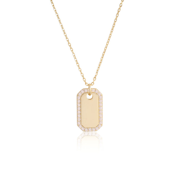 Polished & CZ Border Tag Pendant in Yellow Gold
