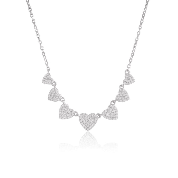Seven Graduating Pave Hearts Necklace in White Gold