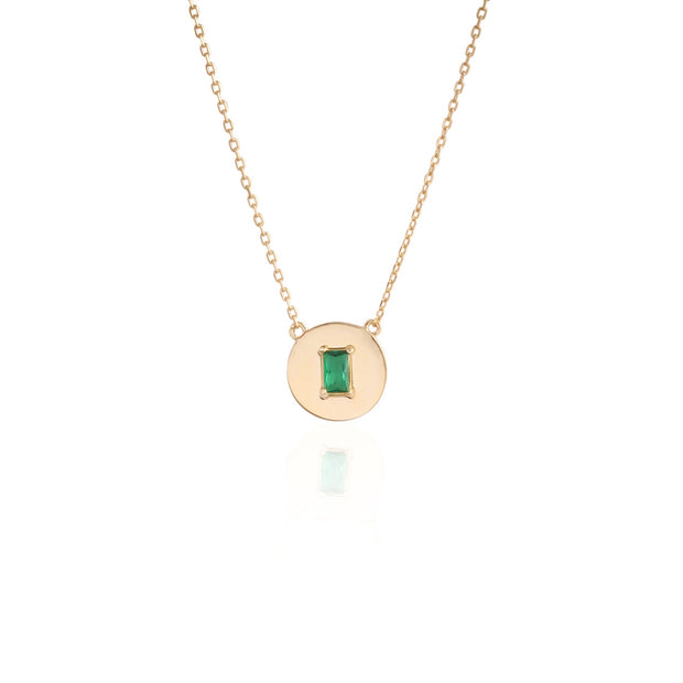 Emerald Rectangle Polished Disc Pendant in Yellow Gold