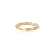 White Pearls Thin Stacking Ring in Yellow Gold