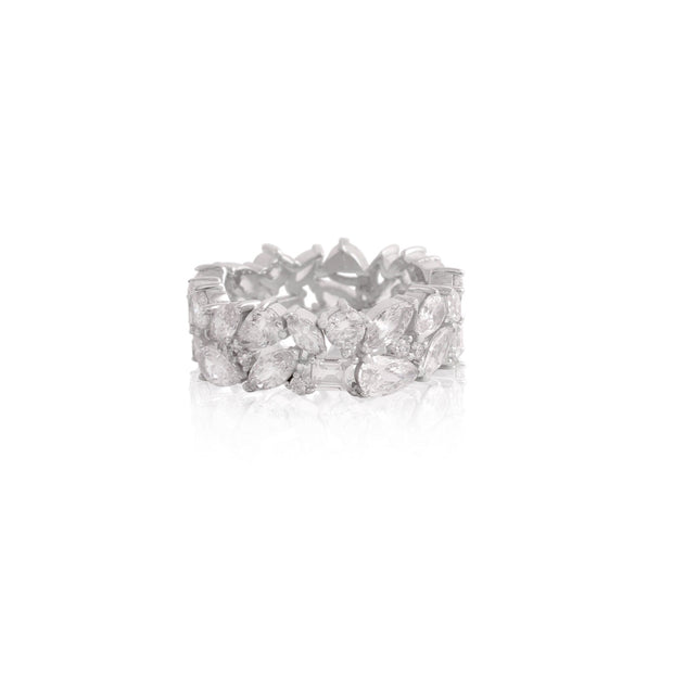 Cluster Double Row Eternity Band in White Gold