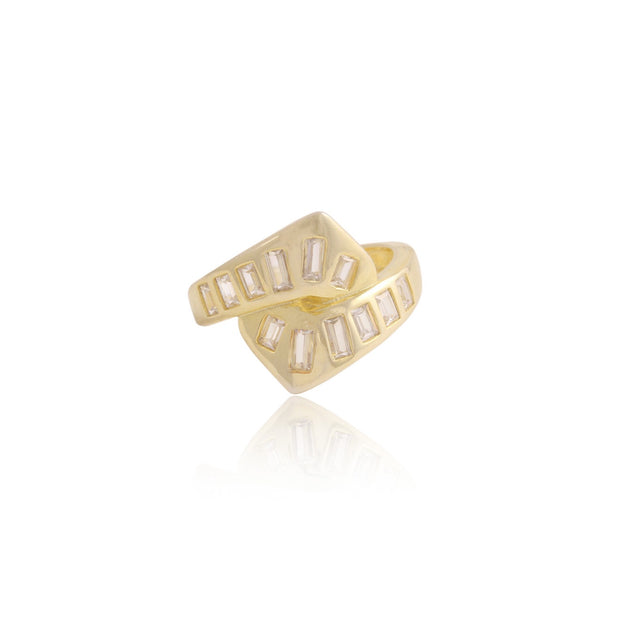 Polished Bezel Set Crossover Ring in Yellow Gold