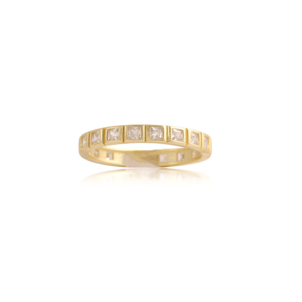 CZ Square Channel Set Stacking Ring in Yellow Gold