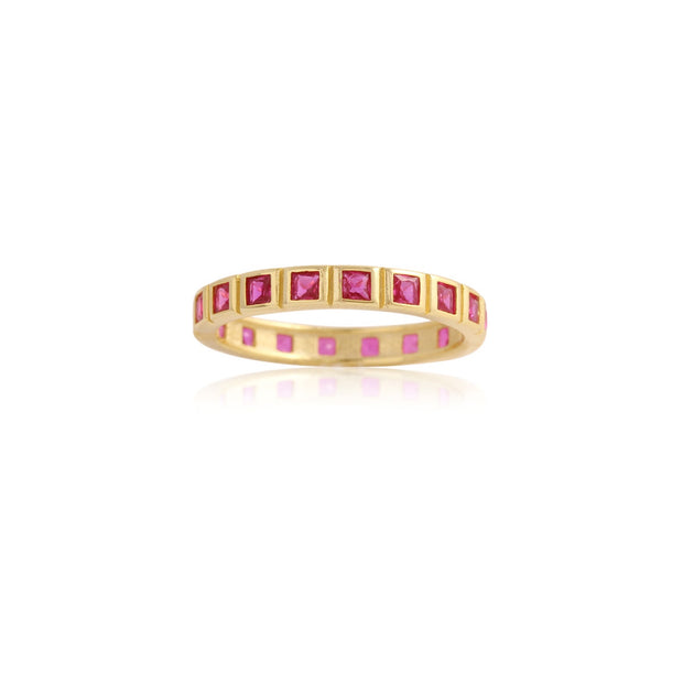 Ruby Square Channel Set Stacking Ring in Yellow Gold