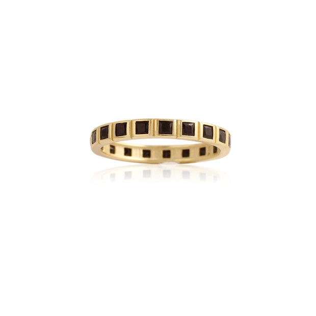 Onyx Square Channel Set Stacking Ring in Yellow Gold