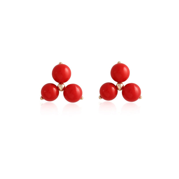 Three Pearl Studs in Red