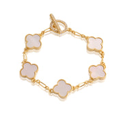 Five MOP Clover CZ Toggle Bracelet in Matte Yellow Gold