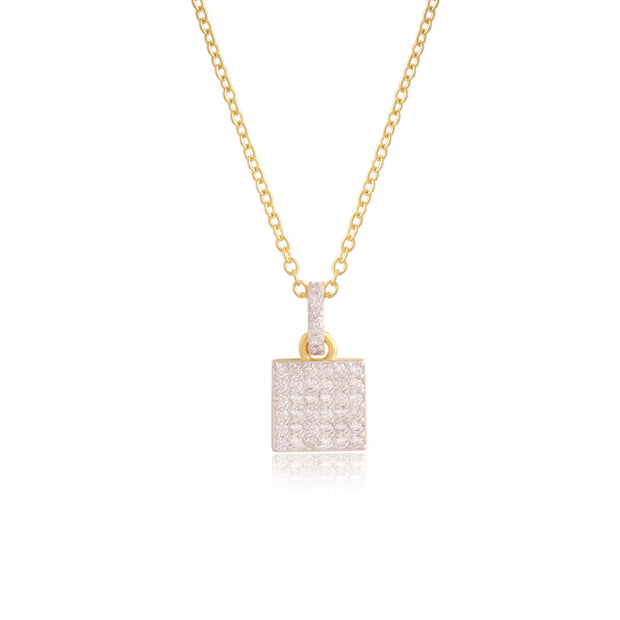 Small Pave CZ Square & Bail Pendant in Two-Tone