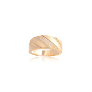 Matte & CZ Linear Design Thick Ring in Yellow Gold