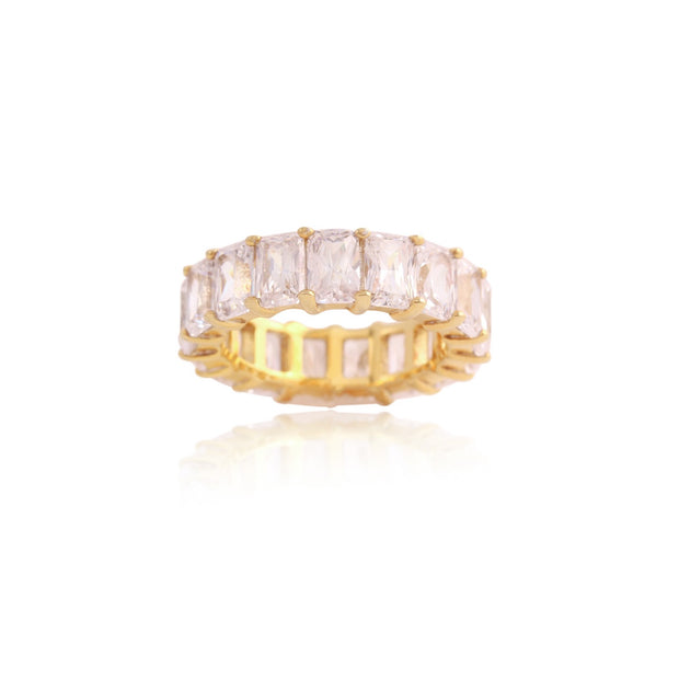 Modern Glamorous Emerald-Cut Eternity Band in Yellow Gold