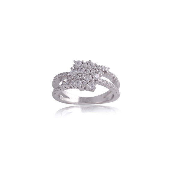 Clustered Center Double CZ Ring in White Gold