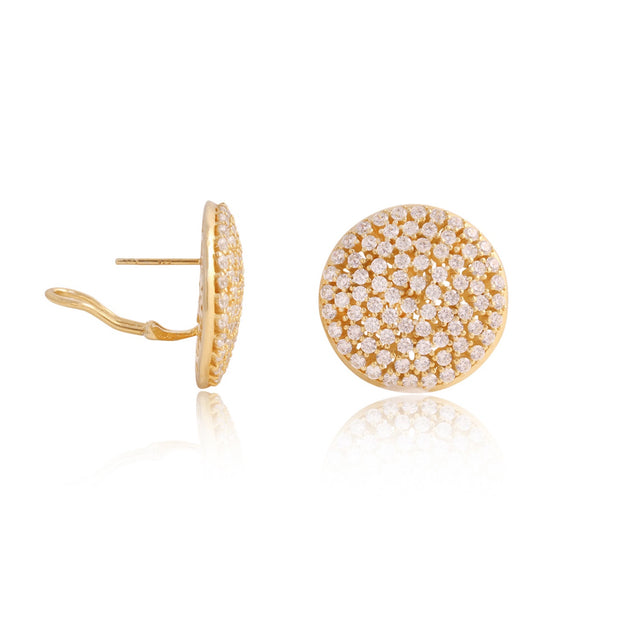 Airy CZ Set Oversized Round Stud in Yellow Gold