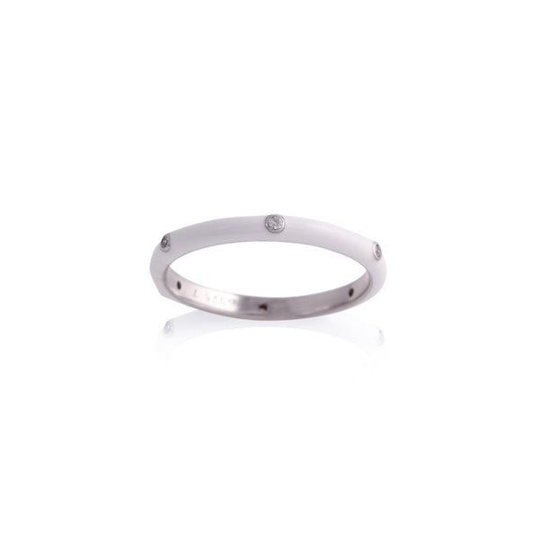 White Enamel Studded Stacking Ring