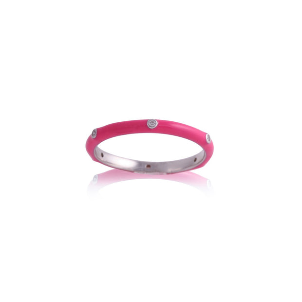 Bright Pink Enamel Studded Stacking Ring