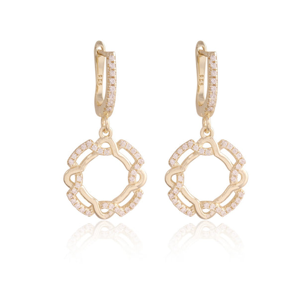 Intertwined CZ & Polished Open CZ Latch Back Earring in Yellow Gold